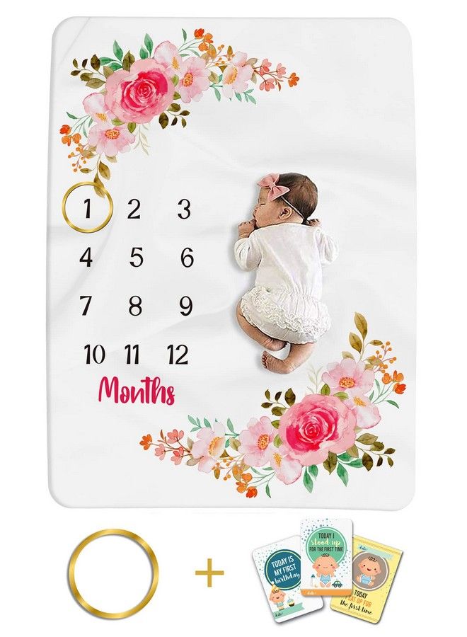 Custom Catch Monthly Milestone Blanket ; 1 To 12 Months ; Best For Newborn Boy & Girl Multicolor Cotton Skin Friendly - Image 1