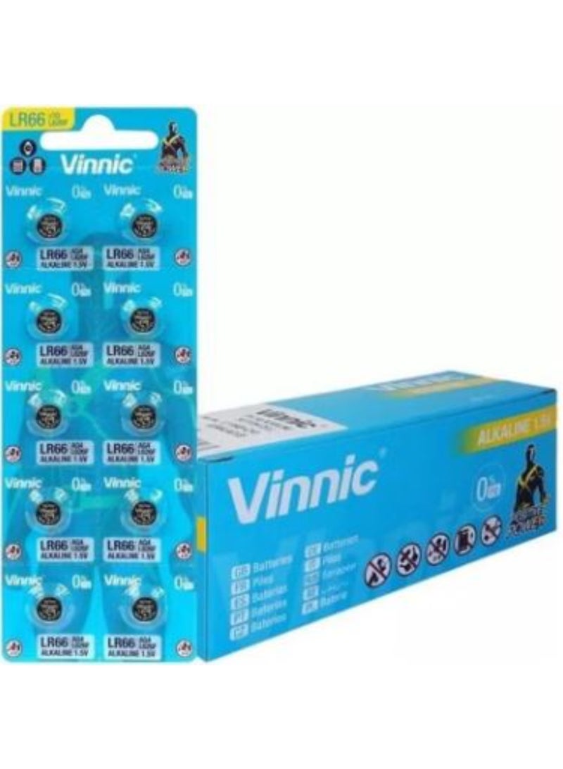 100 بطارية قلوية Vinnic AG4 (L626F) (LR66) بجهد 1.5 فولت وخالية من الزئبق (0% Hg)