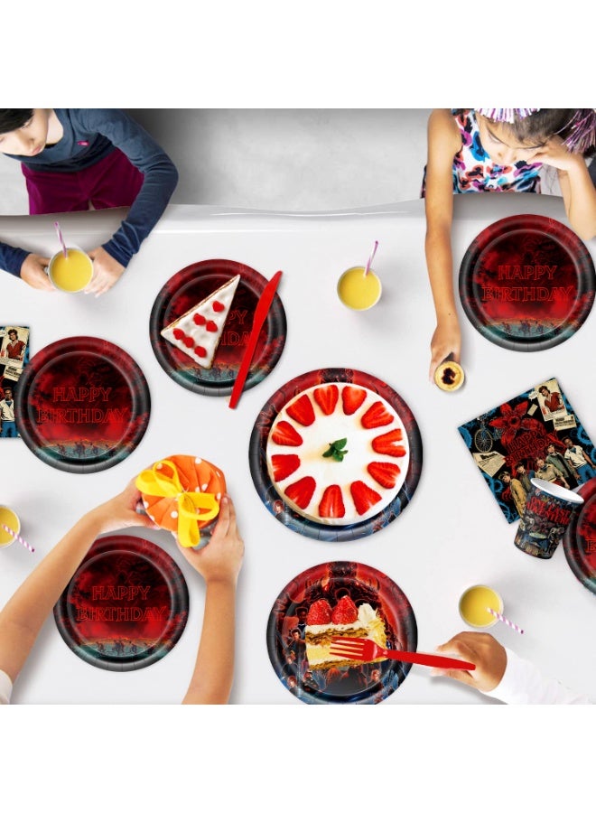 سترانجر ثينكينج أدوات مائدة لحفلات أعياد الميلاد مستوحاة من مسلسل Stranger Things، 96 قطعة - Image 3