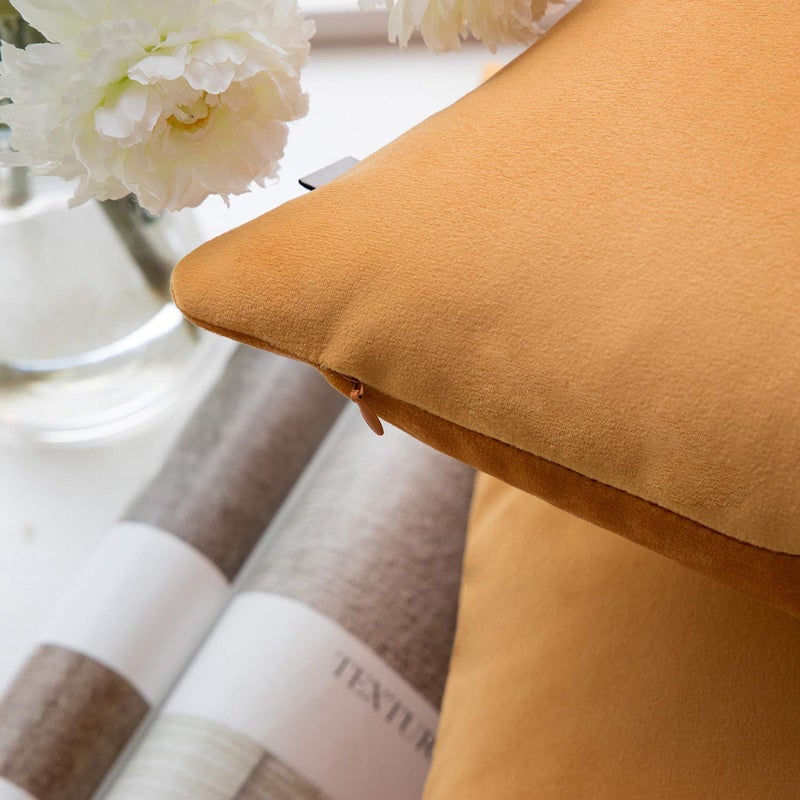 Phantoscope Pack of 2 Velvet Decorative Throw Decorative Pillow Cover Soft Solid Square Cushion Case for Couch Orange 18 x 18 inches 45 x 45 cm - Image 2