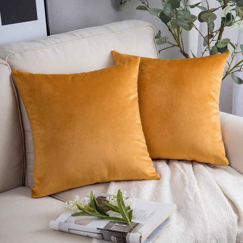 Phantoscope Pack of 2 Velvet Decorative Throw Decorative Pillow Cover Soft Solid Square Cushion Case for Couch Orange 18 x 18 inches 45 x 45 cm - Image 1