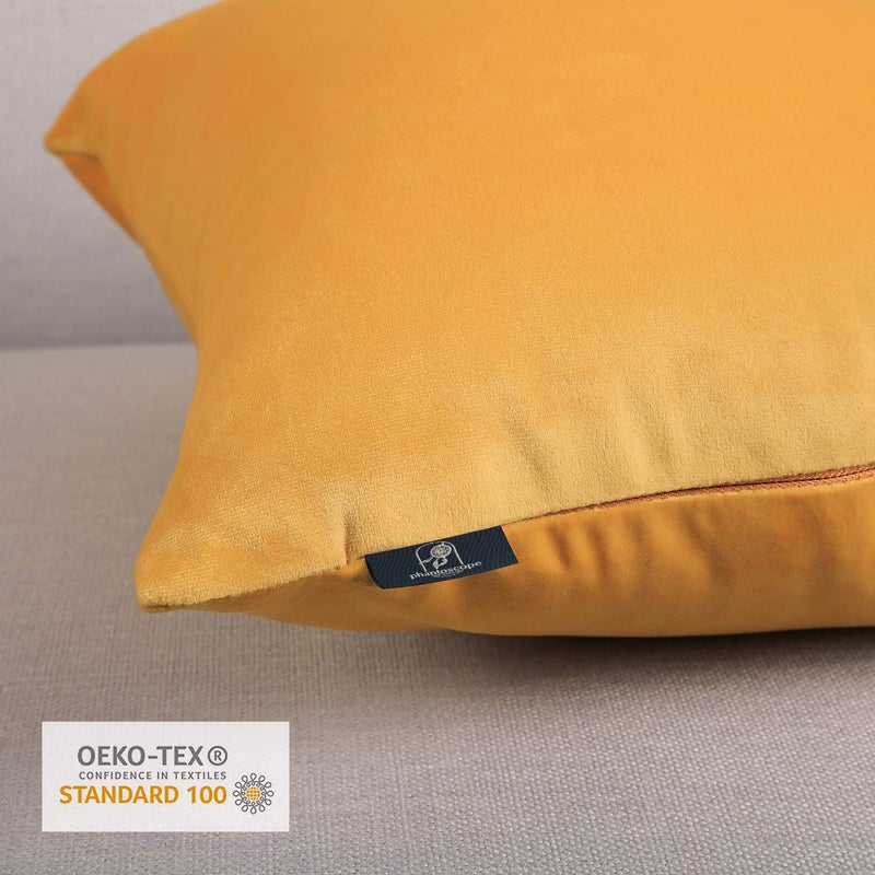 Phantoscope Pack of 2 Velvet Decorative Throw Decorative Pillow Cover Soft Solid Square Cushion Case for Couch Orange 18 x 18 inches 45 x 45 cm - Image 3