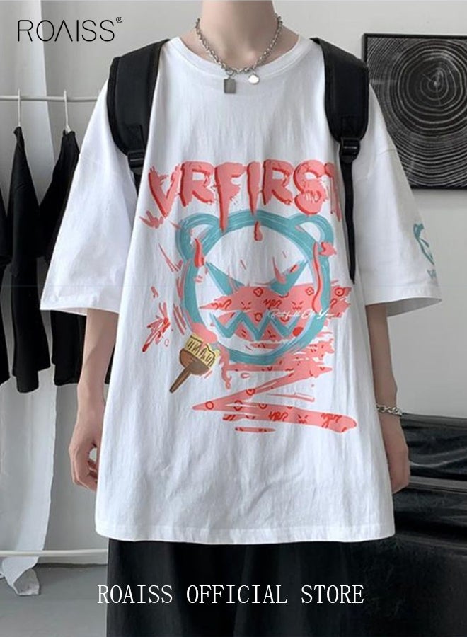 roaiss T-Shirt for Men Women Couple Graphic Casual Summer Top Pure Cotton Emo Cool Monster Plus Size Tee Short Sleeve T-Shirt - Image 1