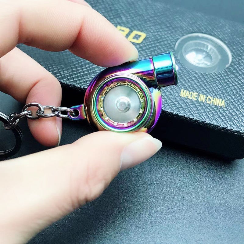 Cross-border car turbo keychain metal creative high-end luminous LED turbo car keychain pendant Boxed---Orange - Image 2