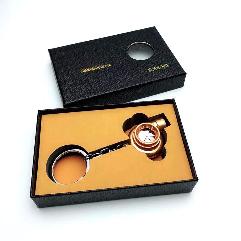 Cross-border car turbo keychain metal creative high-end luminous LED turbo car keychain pendant Boxed---Orange - Image 1