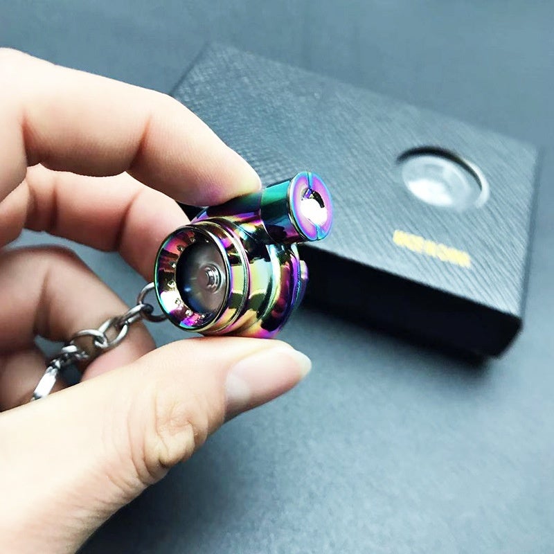 Cross-border car turbo keychain metal creative high-end luminous LED turbo car keychain pendant Boxed---Orange - Image 5
