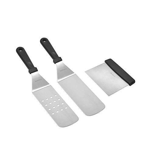 Skyflame 3 Piece Griddle Accessories Kit, Stainless Steel Professional Long BBQ Grill Spatula/Turner & Scraper Set for Flat Top Grill Hibachi Camping Cooking - Image 1