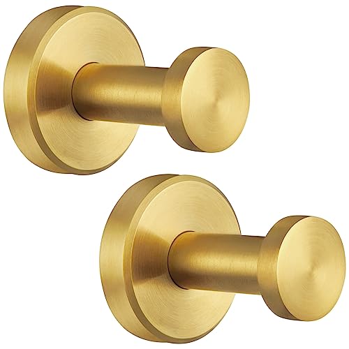 Angle Simple Towel Hooks, SUS 304 Stainless Steel Coat Robe Wall Hooks, Bathroom Hand Towel Hanger, Brushed Gold, 2 Pack - Image 1