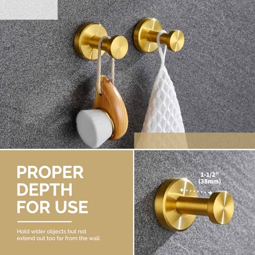 Angle Simple Towel Hooks, SUS 304 Stainless Steel Coat Robe Wall Hooks, Bathroom Hand Towel Hanger, Brushed Gold, 2 Pack - Image 3