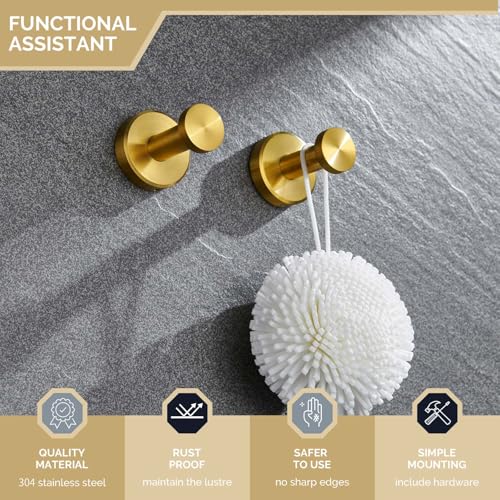 Angle Simple Towel Hooks, SUS 304 Stainless Steel Coat Robe Wall Hooks, Bathroom Hand Towel Hanger, Brushed Gold, 2 Pack - Image 4