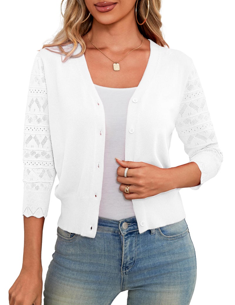 LIENRIDY Women's 3/4 Sleeve Cropped Cardigan Sweaters Open Front Bolero Short Shrugs, White, XL - Image 1