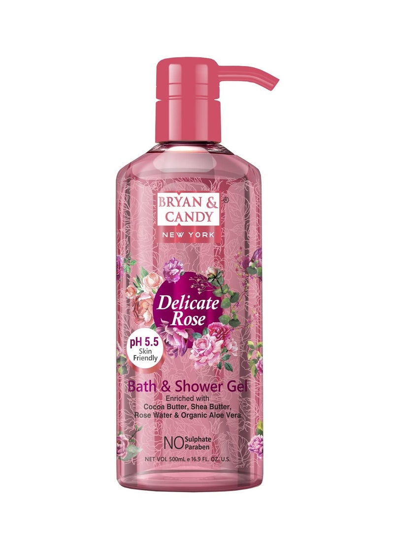 BRYAN & CANDY - Bryan And Candy Delicate Rose Bath And Shower Gel Enriched with Cocoa Butter Shea Butter Rose Water Organic Aloe Vera Skin Friendly pH 5.5 All Skin Types 500ML - Image 1