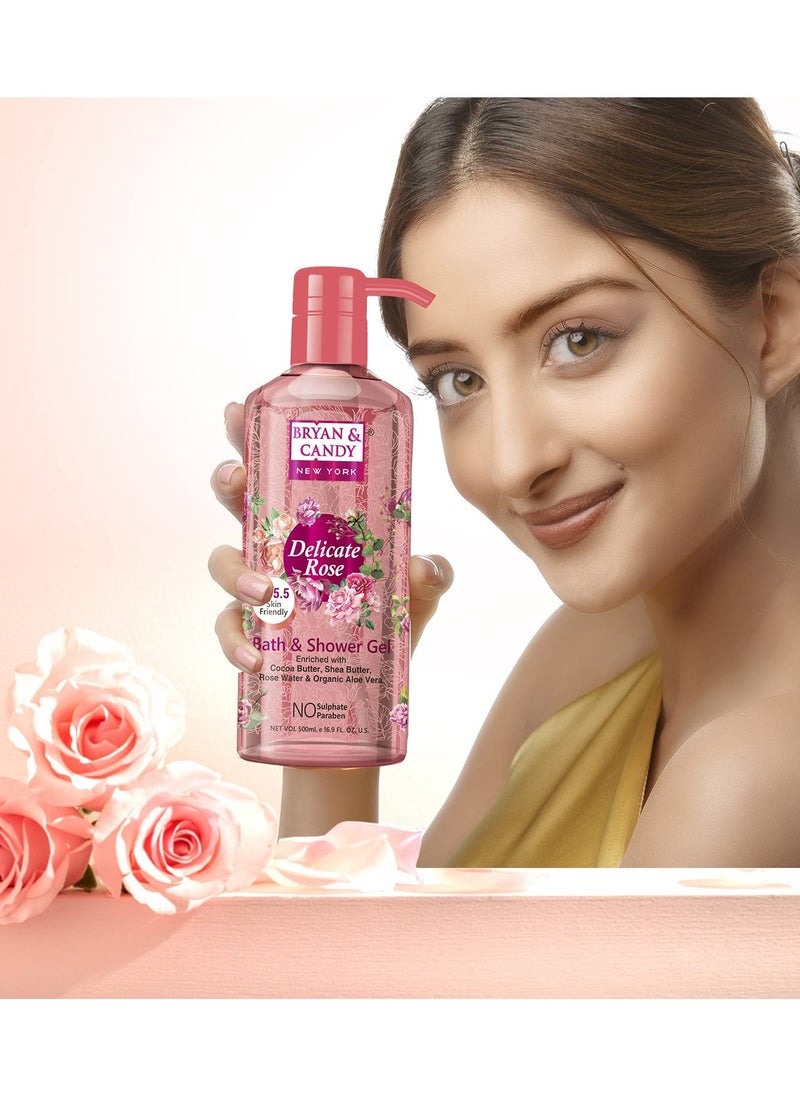 BRYAN & CANDY - Bryan And Candy Delicate Rose Bath And Shower Gel Enriched with Cocoa Butter Shea Butter Rose Water Organic Aloe Vera Skin Friendly pH 5.5 All Skin Types 500ML - Image 1
