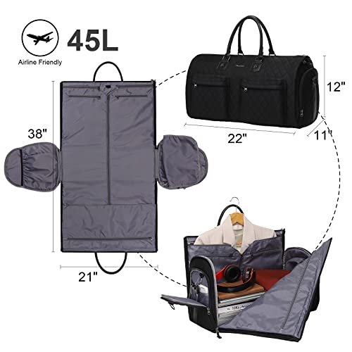 Modoker Womens Convertible Garment Bags for Travel, Modoker Waterproof Carry On Garment Bag Garment Duffel Bag - 2 in 1 Hanging Suitcase Suit Travel Luggage Bag, Black - Image 2