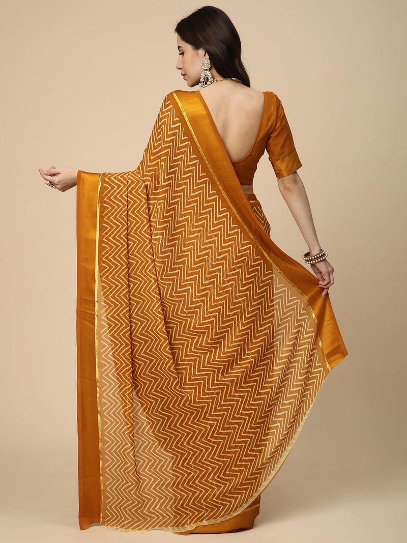 RATAN Women's Satin Georgette Printed Saree with Unstitched Blouse Piece (RRS-BP-21891_Mustard Yellow) - Image 2