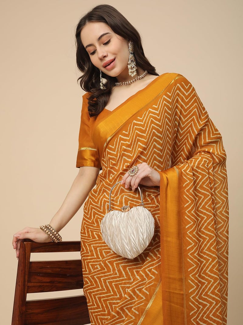 RATAN Women's Satin Georgette Printed Saree with Unstitched Blouse Piece (RRS-BP-21891_Mustard Yellow) - Image 3