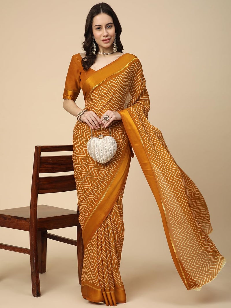 RATAN Women's Satin Georgette Printed Saree with Unstitched Blouse Piece (RRS-BP-21891_Mustard Yellow) - Image 4