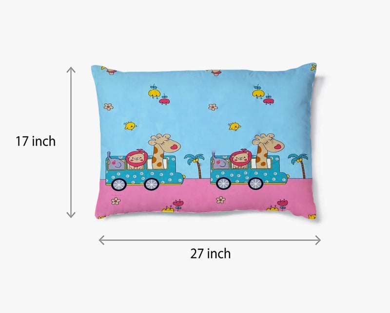 Filymore Kids Animal Train Bedsheet for Girls and Boys Room - Cartoon Print Double Bed Queen Size Tc 240 bedsheet with 2 Pillow Covers (90x90 inches, Peach and SkyBlue) - Image 5