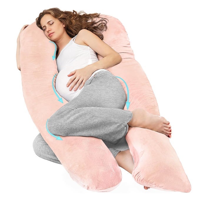 PREGNANCY PILLOW FOR SLEEPING U SHAPED FULL BODY PILLOW PREGNANCY PILLOWS MATERNITY PILLOW SUPPORT FOR BACK HIPS LEGS FOR PREGNANT WOMEN WITH WASHABLE VELVET COVER PINK