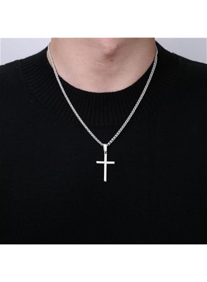 Arabest Silver Cross Necklace for Men Women 925 Sterling Silver Cross Pendant with 3mm Durable Stainless Steel Wheat Cross Chain, Crucifix Pendant Mens Cross Necklace Jewelry, 16-30 Inches - Image 3