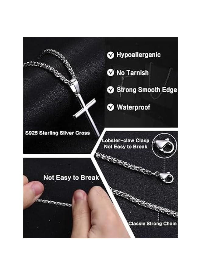 Arabest Silver Cross Necklace for Men Women 925 Sterling Silver Cross Pendant with 3mm Durable Stainless Steel Wheat Cross Chain, Crucifix Pendant Mens Cross Necklace Jewelry, 16-30 Inches - Image 4