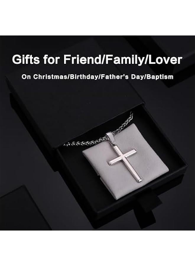 Arabest Silver Cross Necklace for Men Women 925 Sterling Silver Cross Pendant with 3mm Durable Stainless Steel Wheat Cross Chain, Crucifix Pendant Mens Cross Necklace Jewelry, 16-30 Inches - Image 5