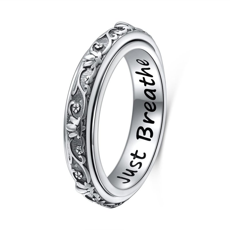 Ladytree Spinner Fidget Ring S925 Sterling Silver Lotus Flower Yoga Just Breathe Anxiety Worry Band Oxidized Stress Relieving Boredom ADHD Autism Rings for Women Men,Size 9 - Image 1