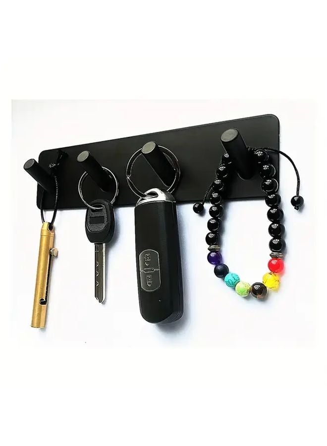 Black Self Adhesive Wall Mounted Key Holder With 4 Stainless Steel Hooks - Image 3