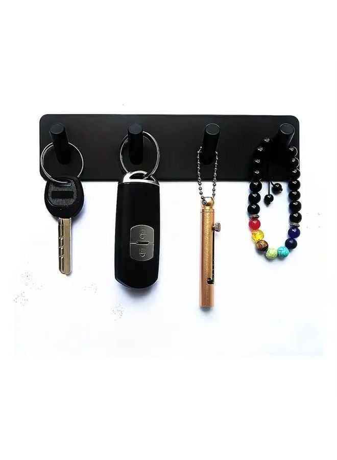 Black Self Adhesive Wall Mounted Key Holder With 4 Stainless Steel Hooks - Image 5