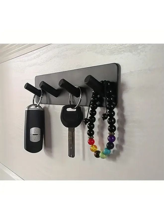 Black Self Adhesive Wall Mounted Key Holder With 4 Stainless Steel Hooks - Image 1