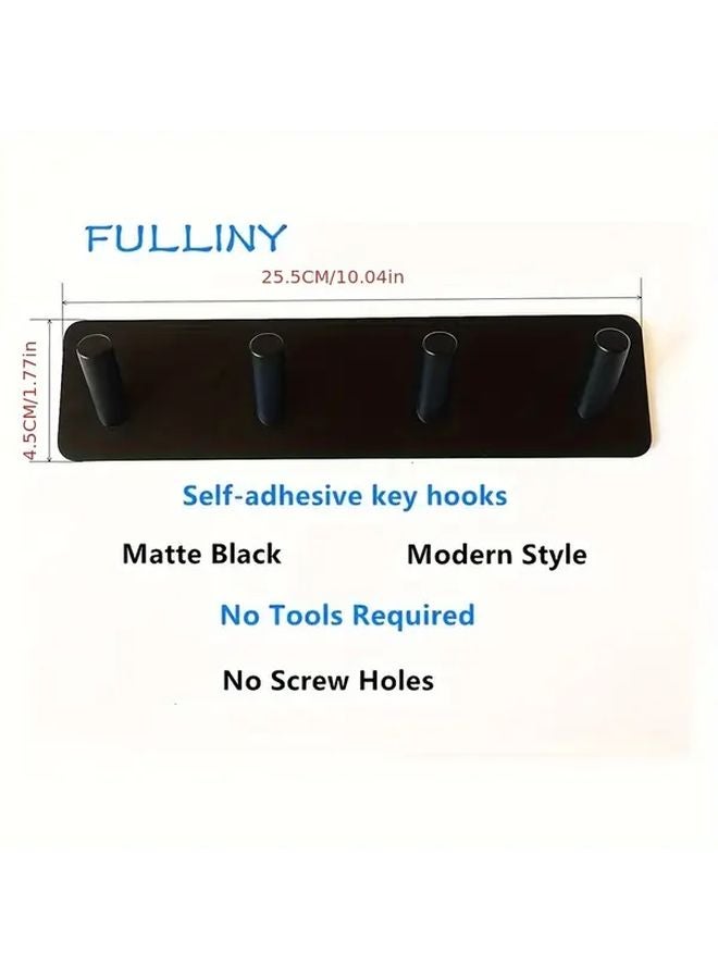 Black Self Adhesive Wall Mounted Key Holder With 4 Stainless Steel Hooks - Image 4
