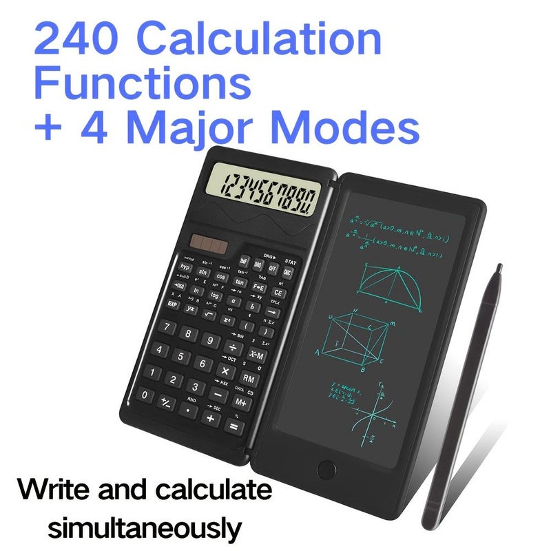 Black Foldable Scientific Calculator 240 Plus Functions Color LCD Writing Tablet Stylus Solar Dual Battery 12 Digit High School College Exam One Touch Clear Back to School 2025 Hot Gift - Image 1
