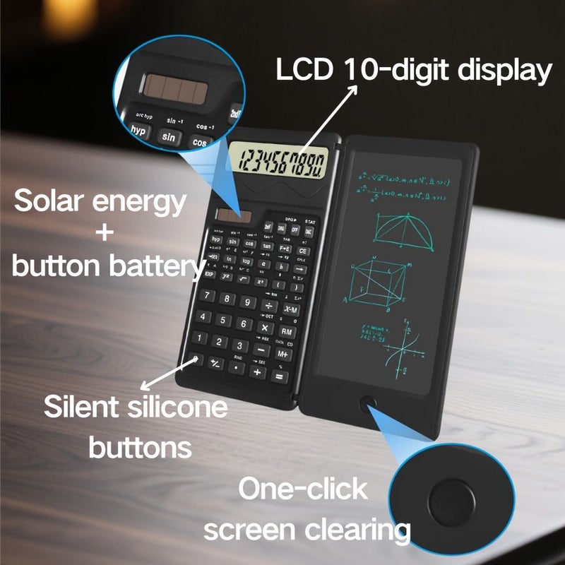 Black Foldable Scientific Calculator 240 Plus Functions Color LCD Writing Tablet Stylus Solar Dual Battery 12 Digit High School College Exam One Touch Clear Back to School 2025 Hot Gift - Image 4