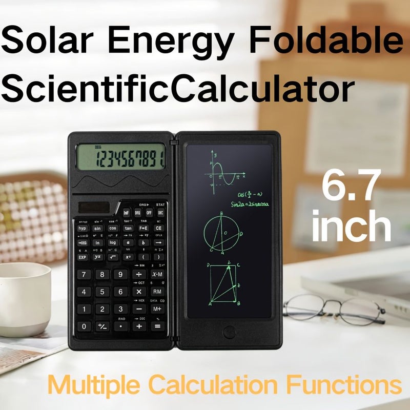 Black Foldable Scientific Calculator 240 Plus Functions Color LCD Writing Tablet Stylus Solar Dual Battery 12 Digit High School College Exam One Touch Clear Back to School 2025 Hot Gift - Image 3