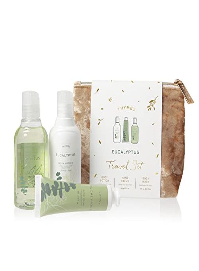 Thymes Eucalyptus Travel Set & Beauty Bag Contains Body Wash Body Lotion & Hand Cream - Image 1