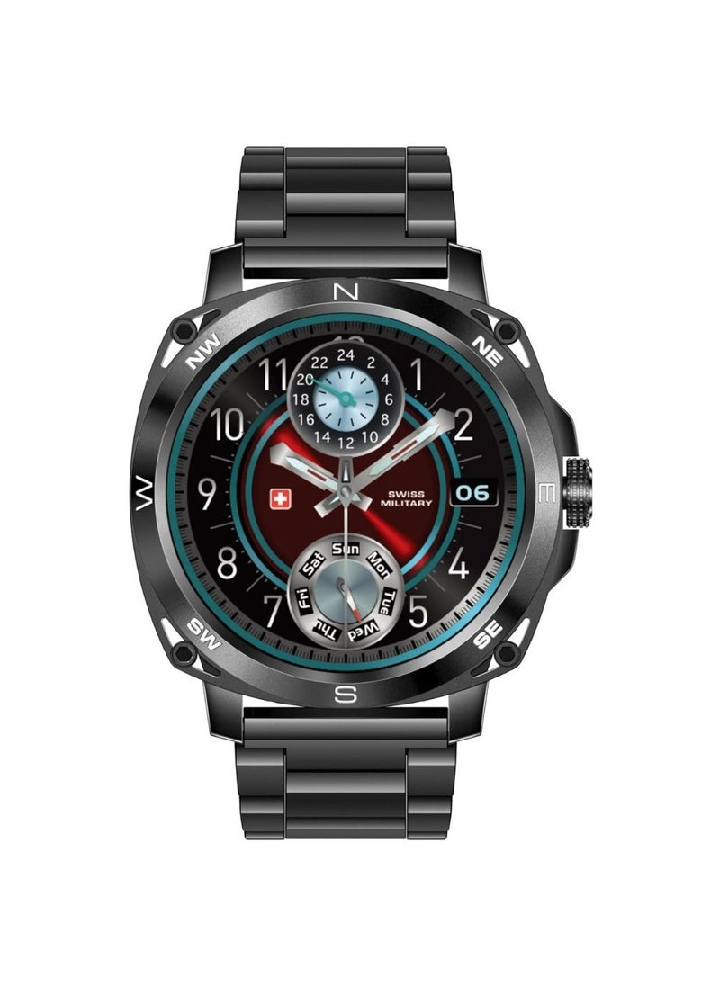 SWISS MILITARY - Dom 4 Smartwatch - 1.43 Inch Amoled, Call Features, Multi Language, Heart Rate/BP/Oxygen Level Monitoring, Wireless Charging, 5-7 Days Battery Life,IP67, Compatibility: iOS/Android Gun Metal Black - Image 1