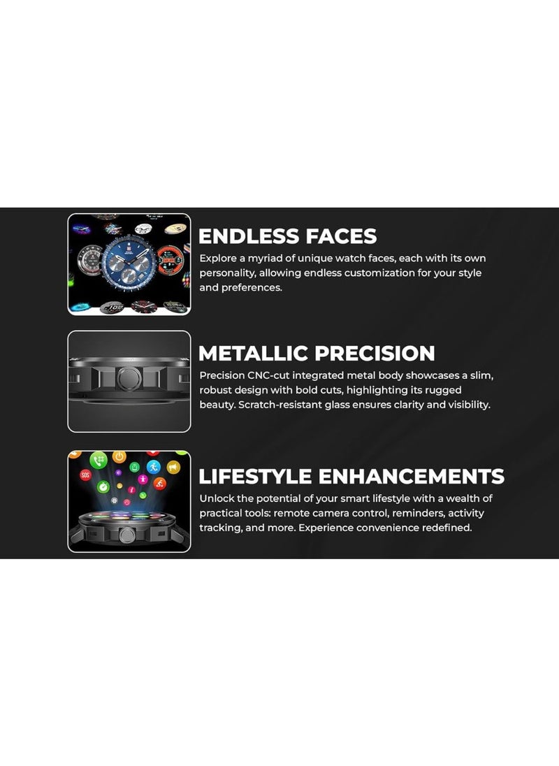 SWISS MILITARY - Dom 4 Smartwatch - 1.43 Inch Amoled, Call Features, Multi Language, Heart Rate/BP/Oxygen Level Monitoring, Wireless Charging, 5-7 Days Battery Life,IP67, Compatibility: iOS/Android Gun Metal Black - Image 1