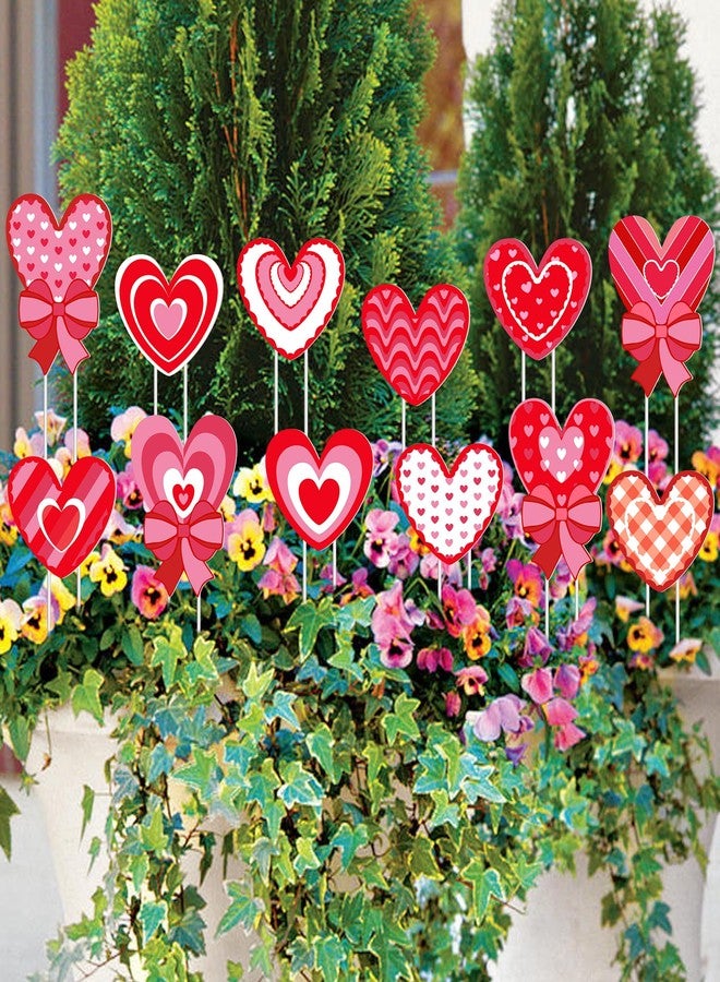 Iceyyyy 12 Pcs Valentine’s Day Heart Shape Planter Stakes-14.6 Inch Heart Decorative Graden Yard Stakes-Valentines Plant Yard Signs for Home Anniversary Party Outdoor Lawn Decor - Image 4