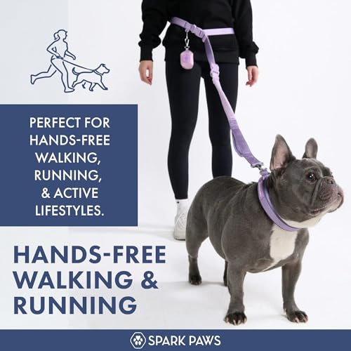Spark Paws Handsfree Dog Leash Shock Absorbing Waist Bungee Lead for Running Car Seatbelt Clip Poop Bag Set Heavy Duty Tactical Lead for Medium Large XLarge Breeds Lilac - Image 3