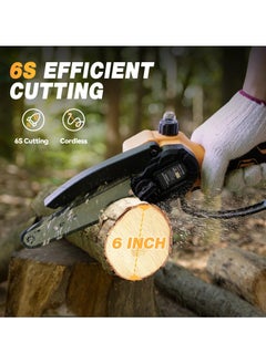 Beauenty Powered Mini Chainsaw Machine Cordless 6-inch Handheld Electric Power Chain Saw Auto Refueling with 2 Batteries for Yard Home and Garden Tree Trimming Wood Cutting  - Image 3