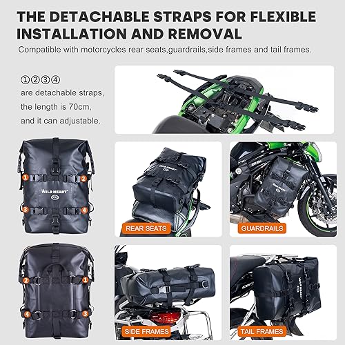 WILD HEART Waterproof Crash Bar Bags 6L8L15L Motorcycle Bag used as Motorcycle Luggage Sissy Bar Back Seat Saddle Rack Rear Fender Pouch Dirt Bike Gear Side Tool Bag Pack for moto ATV15L Black - Image 3