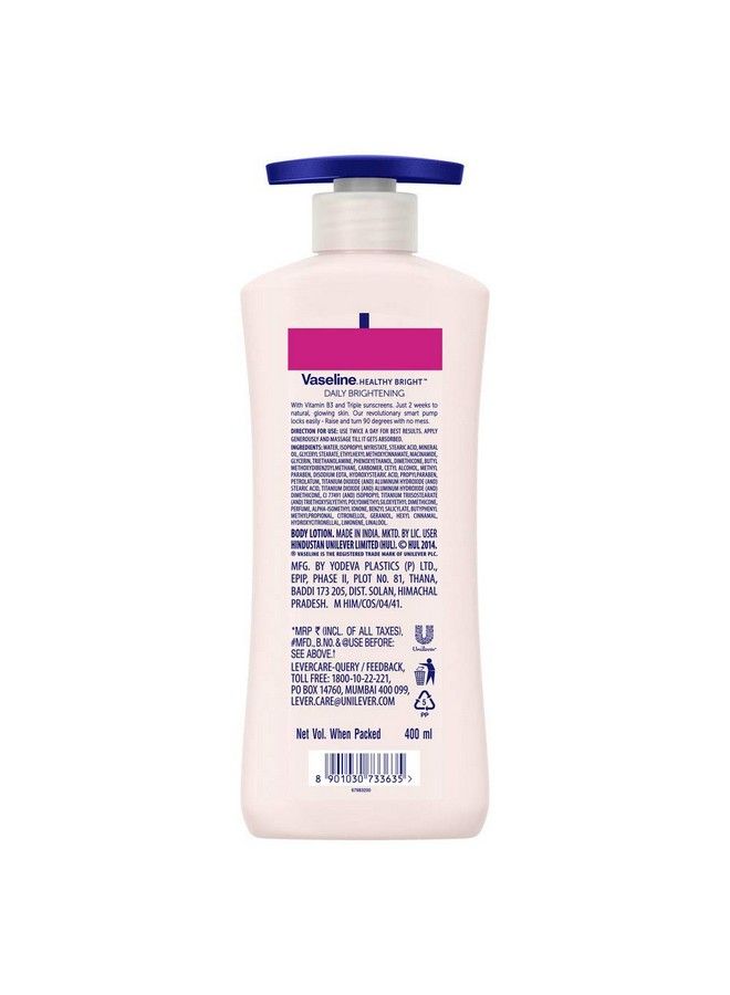 Vaseline Healthy Bright Body Lotion 400Ml Daily Brightening Body Moisturizer With Sunscreen For Dry Skin Lotion For Nongreasy Glowing Skin - Image 3