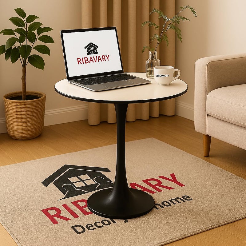 RIBAVARY™ Wooden Pedestal Table, Accent Bedside Table,Modern Coffee End Table for Living Room, Bedroom and Balcony with Latest Round Design Table (White + Black) - Image 4