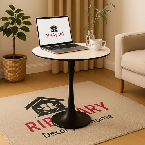 RIBAVARY™ Wooden Pedestal Table, Accent Bedside Table,Modern Coffee End Table for Living Room, Bedroom and Balcony with Latest Round Design Table (White + Black) - Image 1