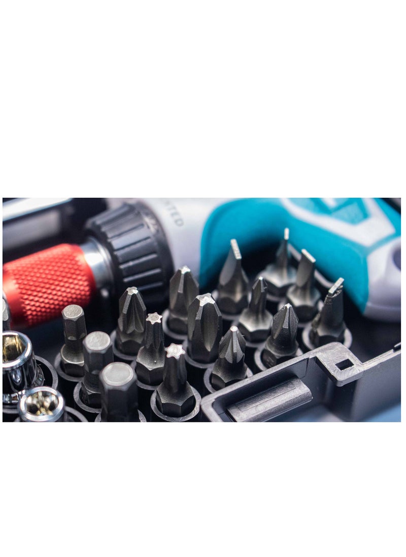 TOTAL - TOTAL 24PCS T-Handle Wrench Screwdriver Set – Includes CR-V Screwdriver Bits, Ratchet Wrench, Magnetic Bit Holder, Socket Set (5mm-10mm) – Ideal for DIY, Home Improvement & Professional Work – Plastic Box Packaging - Image 1