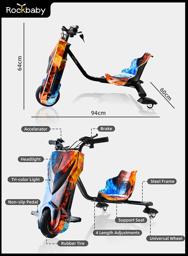 Rockbaby 36V High-Power 360°Children/Adult Electric Drifting Scooter-Adjustable With Bluetooth And Protective Gear 68.5X54X21cm Multicolour - Image 5