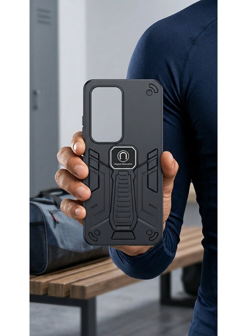 A highly durable, shock-resistant back cover with a built-in kickstand and magnetic adhesive. Compatible With phone Oppo A5 2025 ,An Excellent Choice For Those Who Appreciate Luxury. - Image 3