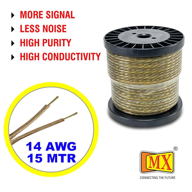 MX كابل سلك مكبر الصوت OFC نحاس خالي من الأكسجين 14 AWG قياس 2 موصل سلك مكبر الصوت 15 متر لنظام المسرح المنزلي مكبرات الصوت المحيطة سلك السيارة الخارجية مكبرات الصوت RV كابل الصوت - Image 4