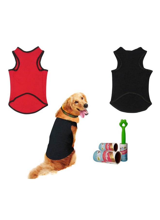 Sage Square Set Of 2 Dog T-Shirt With Lint Roller (Combo),Comfort Cotton Dog T-Shirt, Sleeveless Vest For Dog Clothes, (Black + Red, Medium -16 Inch)  - Image 1