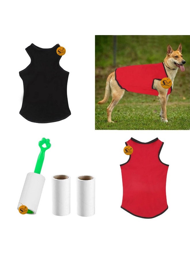 Sage Square Set Of 2 Dog T-Shirt With Lint Roller (Combo),Comfort Cotton Dog T-Shirt, Sleeveless Vest For Dog Clothes, (Black + Red, Medium -16 Inch)  - Image 2